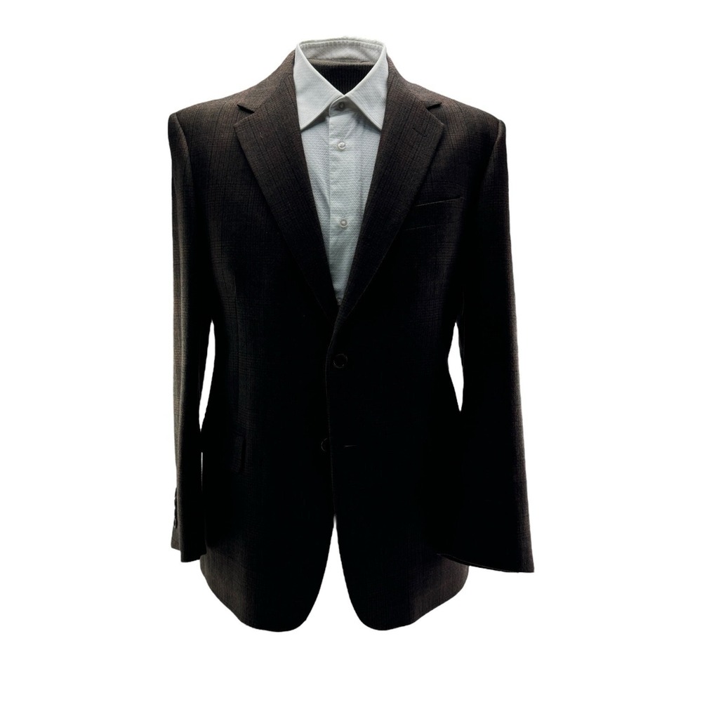 Brooks Brothers Brown w/ Black Check Wool Cashmere 2 Button Blazer Mens Size 42R